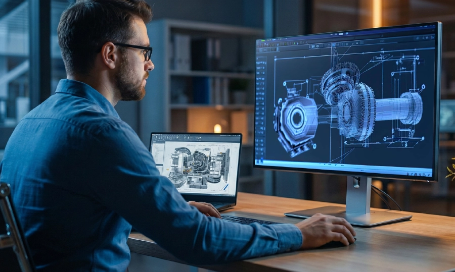 Engineering consultant working on CAD mechanical design system